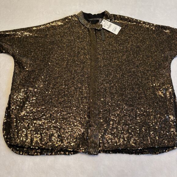Zara Limited Edition Metallic Gold Sequin Beaded Button Up Blouse Womens Size M - Picture 4 of 15